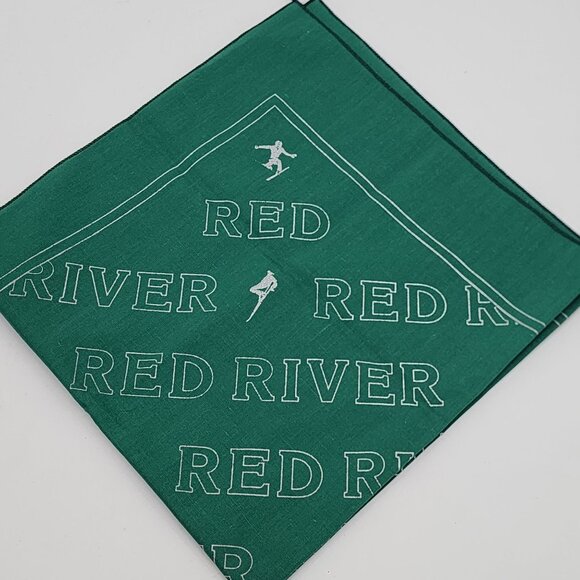 Vintage Red River Bandana Scarf Cotton Green & White Square Sports Enthusiasts - Picture 1 of 4
